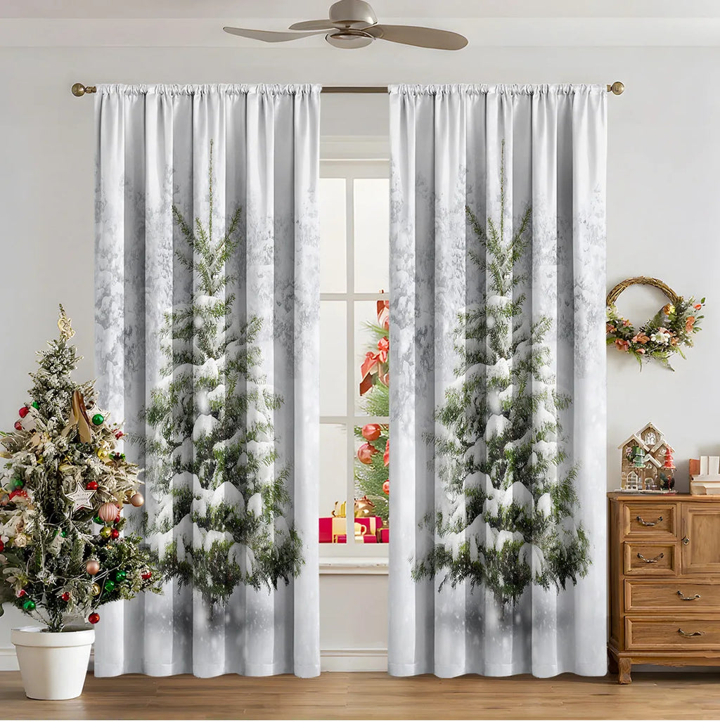 3D digital printed Christmas curtain in a European style, showing modern simplicity design and polyester fabric