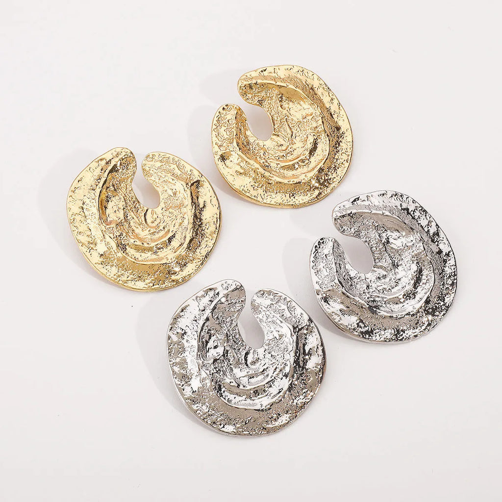 Exaggerated irregular geometric women's earrings with concave-convex texture in gold or white K finishes