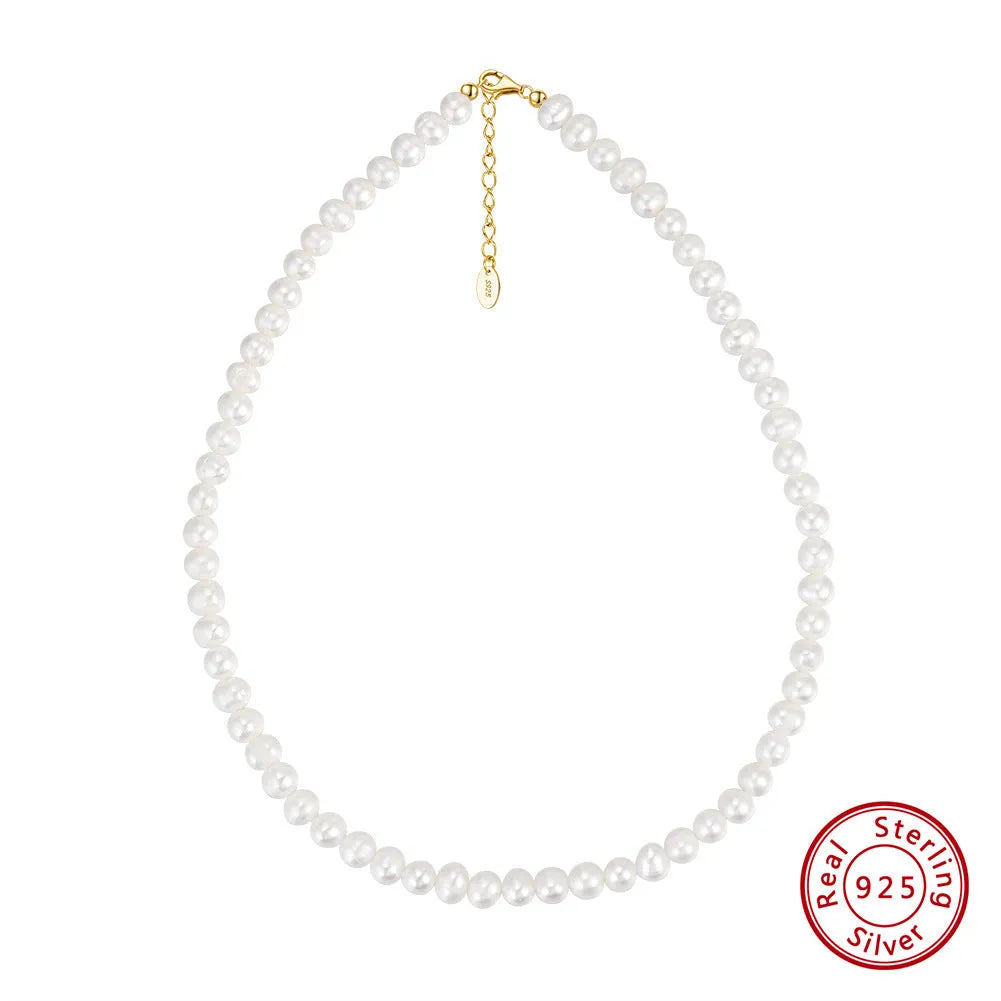 Women's adjustable freshwater pearl necklace with 925 sterling silver and 6-7mm pearls on adjustable clasp