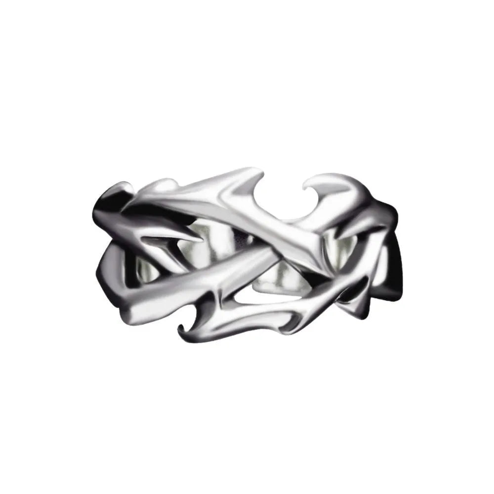 Thorn Flower Ring in J2150 thorns colour with geometric design and adjustable opening, made from copper for unisex fashion.