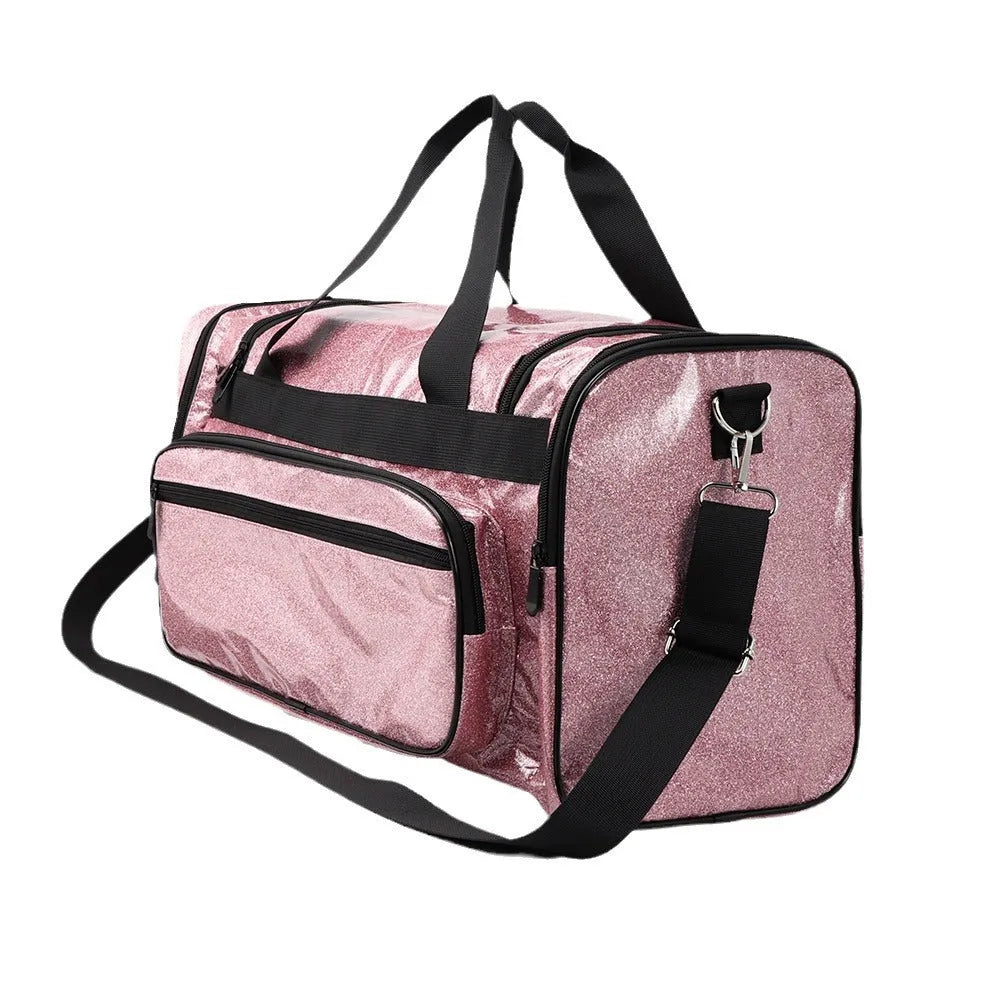 Large silver PU leather yoga sports handbag with street trend style and letter detailing