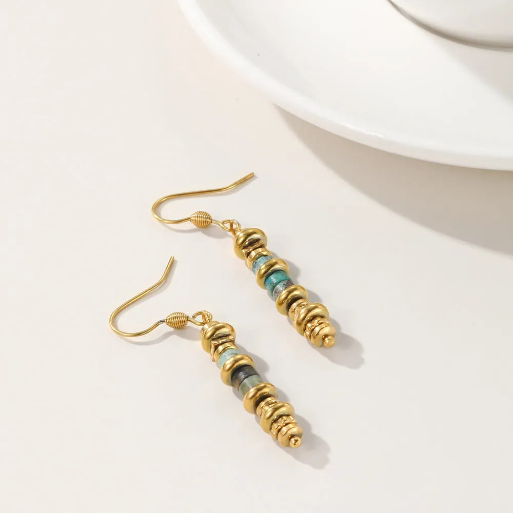 Geometric titanium steel dangle earrings with 18K gold plating, 5cm drop length