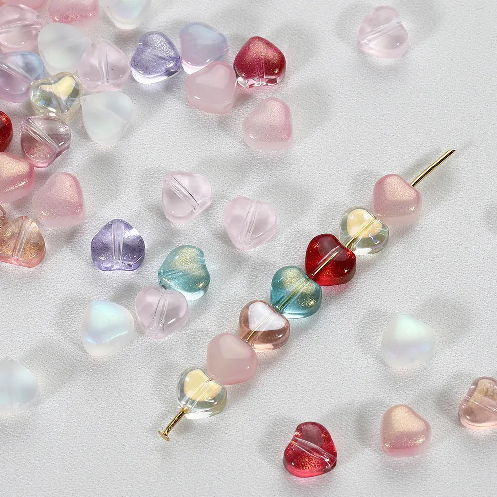 20 aurora transparent Czech glass love heart spacer beads for DIY jewellery making in assorted colours