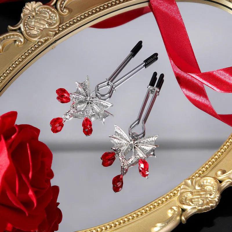 Silver bat-shaped adjustable nipple clamp with alloy construction and clip mechanism