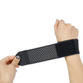A high elasticity breathable wristguard for athletic support, shown in pink, black, and grey colour options.