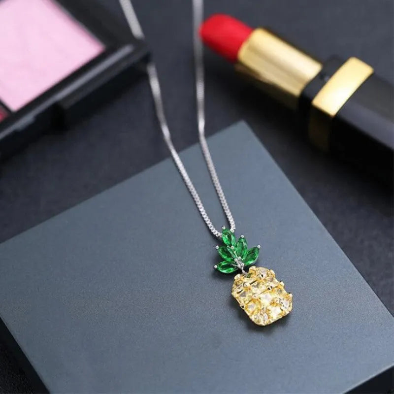 Geometric pineapple pendant necklace with silver-plated finish and Korean fashion design