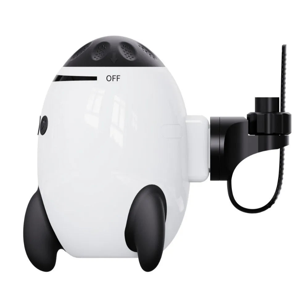 White baby stroller shaking device with automatic motion and Bluetooth for white noise, measuring 12x9.3x8cm