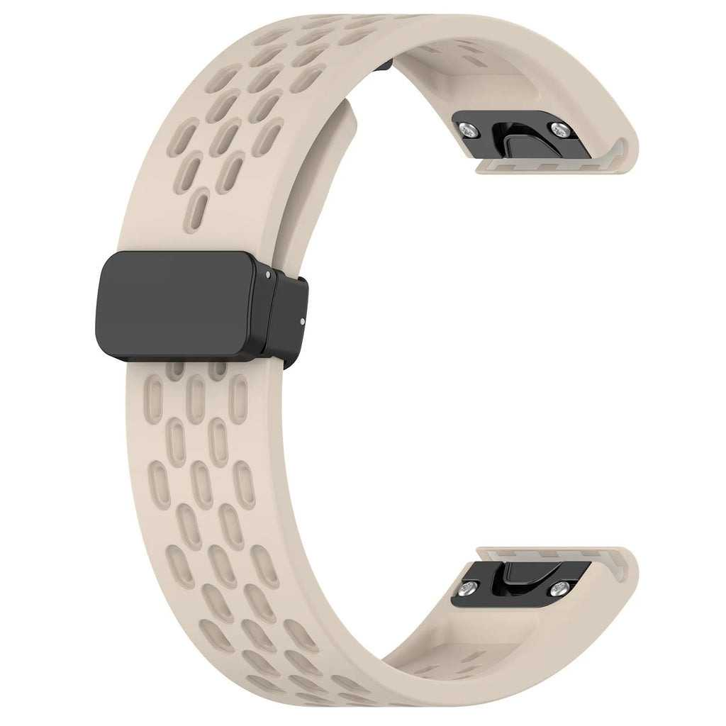 Fenix8 quick-release silicone watch strap in multiple colours showing porous texture and tool-free mechanism