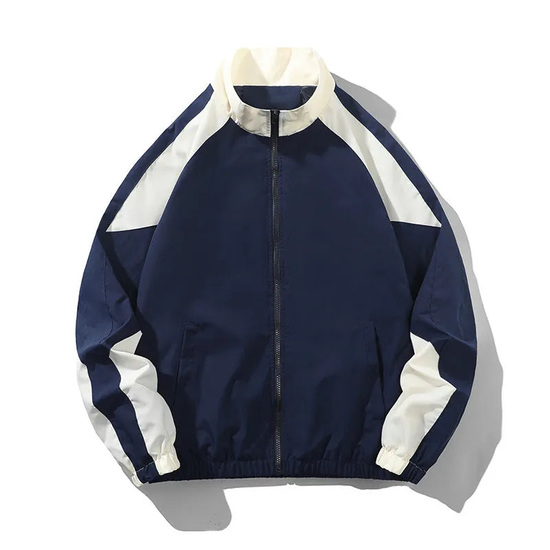 Men's black casual jacket with stitching contrast detail and side seam pockets, shown front view