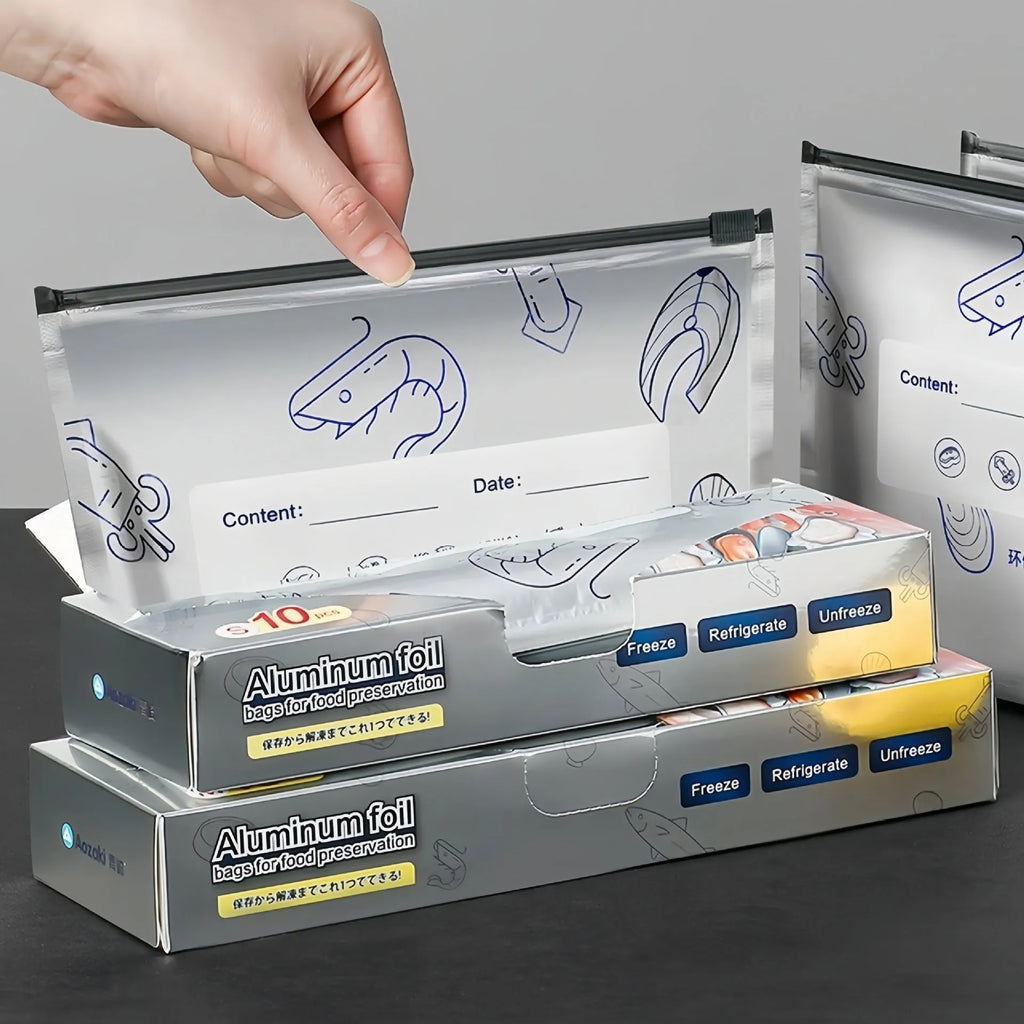 Aluminium foil sealed bags in three sizes with heat resistance from minus 60 to 100 degrees Celsius