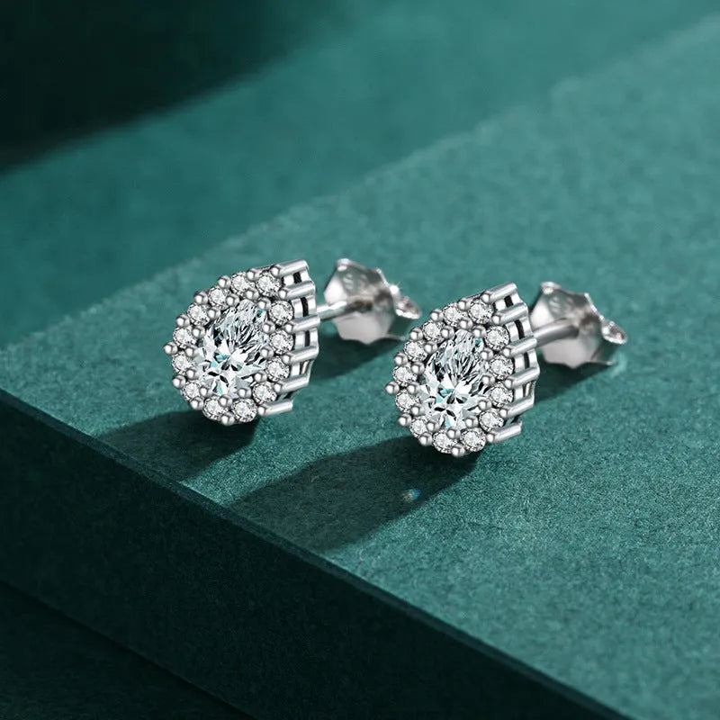Women's 925 sterling silver water drop ear studs with diamond treatment process and post-and-clutch backing