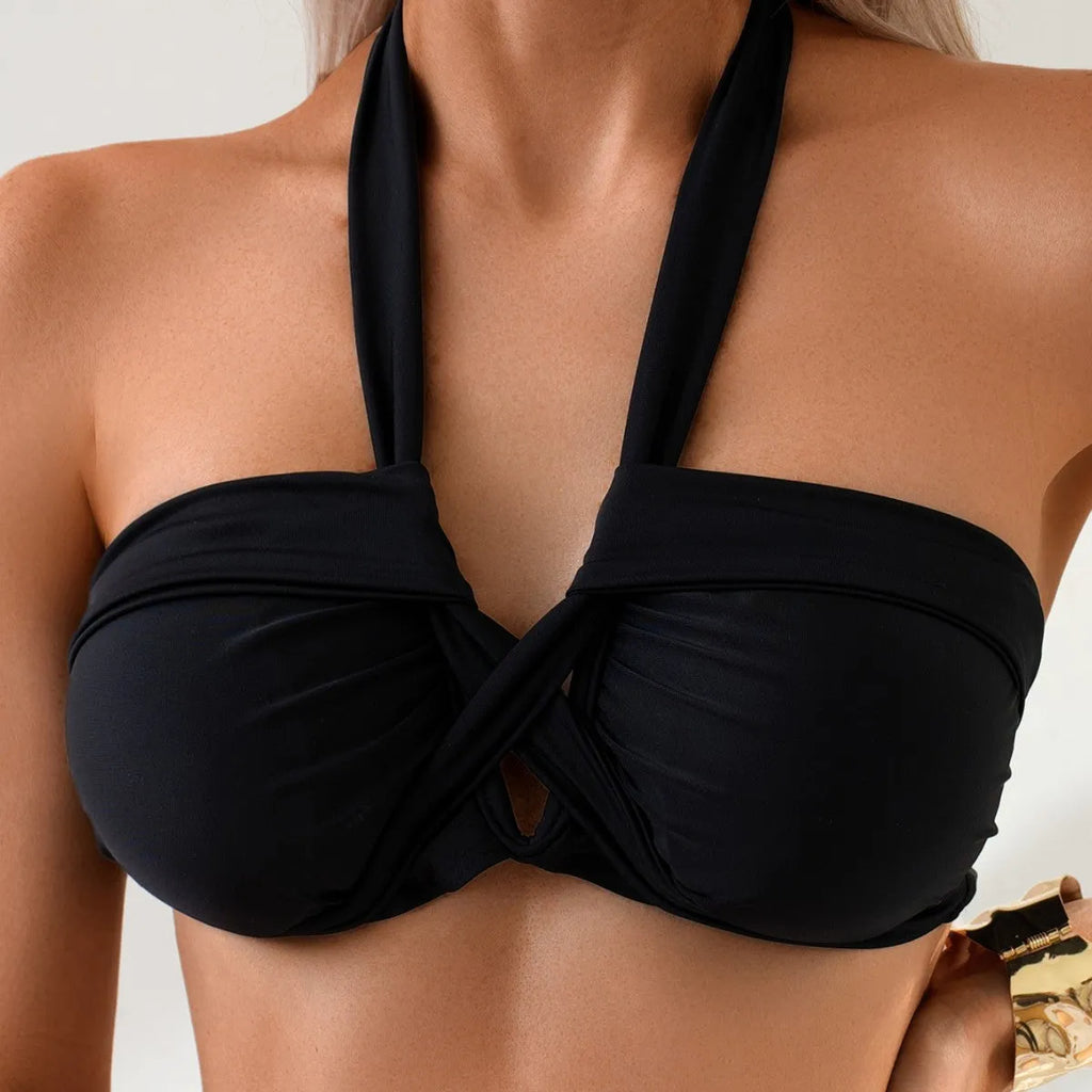 Black women's swimsuit with backless design and European style briefs for swimming sports