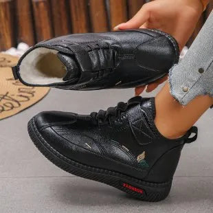 Women's black velvet cotton shoes with non-slip rubber sole and low-tube socks, hollow-out design