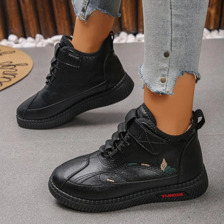 Women's black velvet cotton shoes with hollow-out design and non-slip rubber sole, low-tube socks length