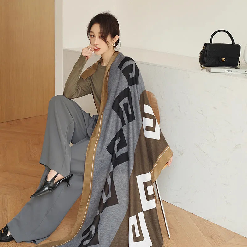 Vintage printed polyester scarf showing 180cm length and 90cm width with autumn-appropriate design
