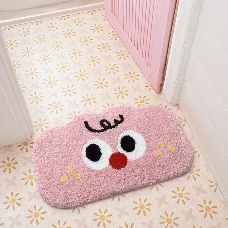 Cartoon anime pattern bathroom mat in bubur little green colour, sized 50x80cm, made from soft polyester fibre.