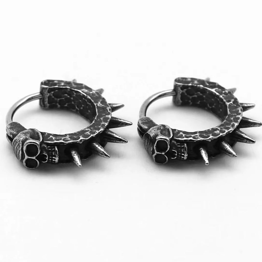 Geometric alloy earrings with punk motorcycle theme in retro black colour