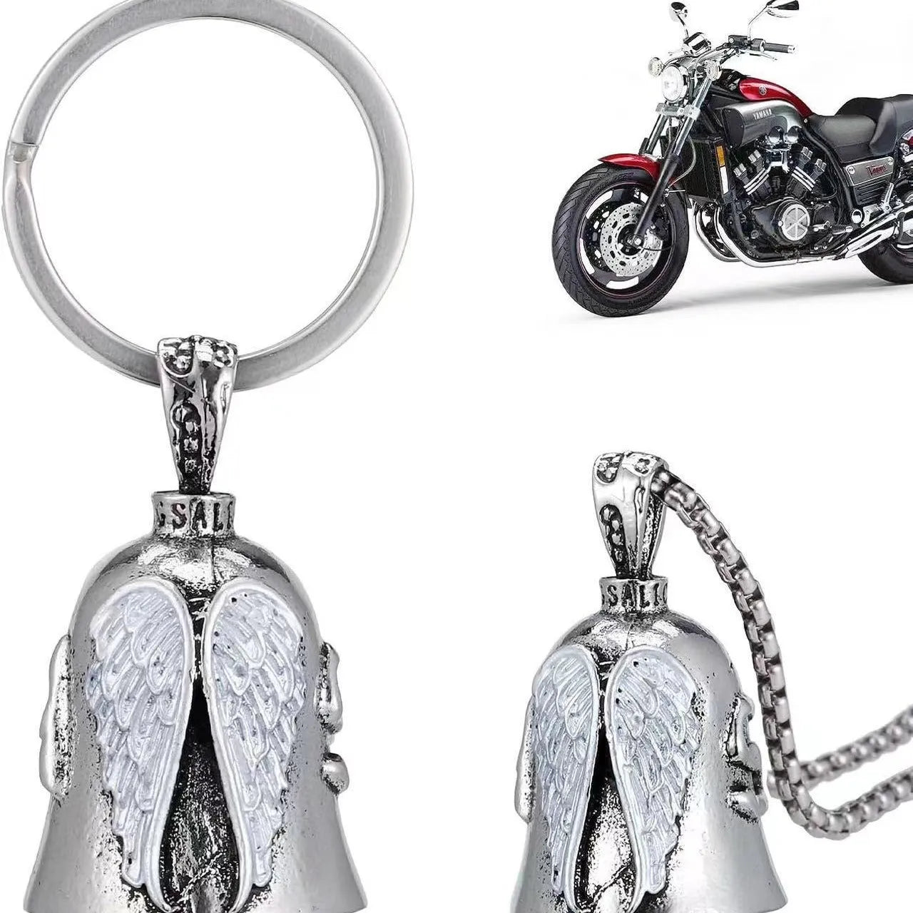 Vintage angel feather keychain and necklace set with electroplated alloy construction showing feather design detail