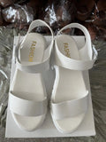 Women's beige platform sandals with peep toe and ankle-strap buckle in college style