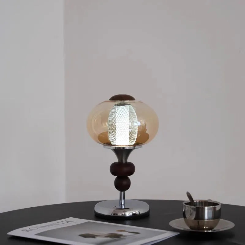 Zhonggu solid wood palace table lamp with touch switch, USB power, and variable light in retro style