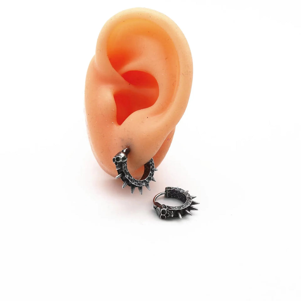 Geometric alloy earrings with punk motorcycle theme in retro black colour