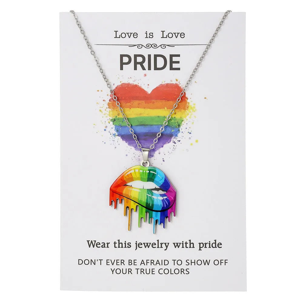 Stainless steel inspirational colour print necklace and matching friendship bracelet set.