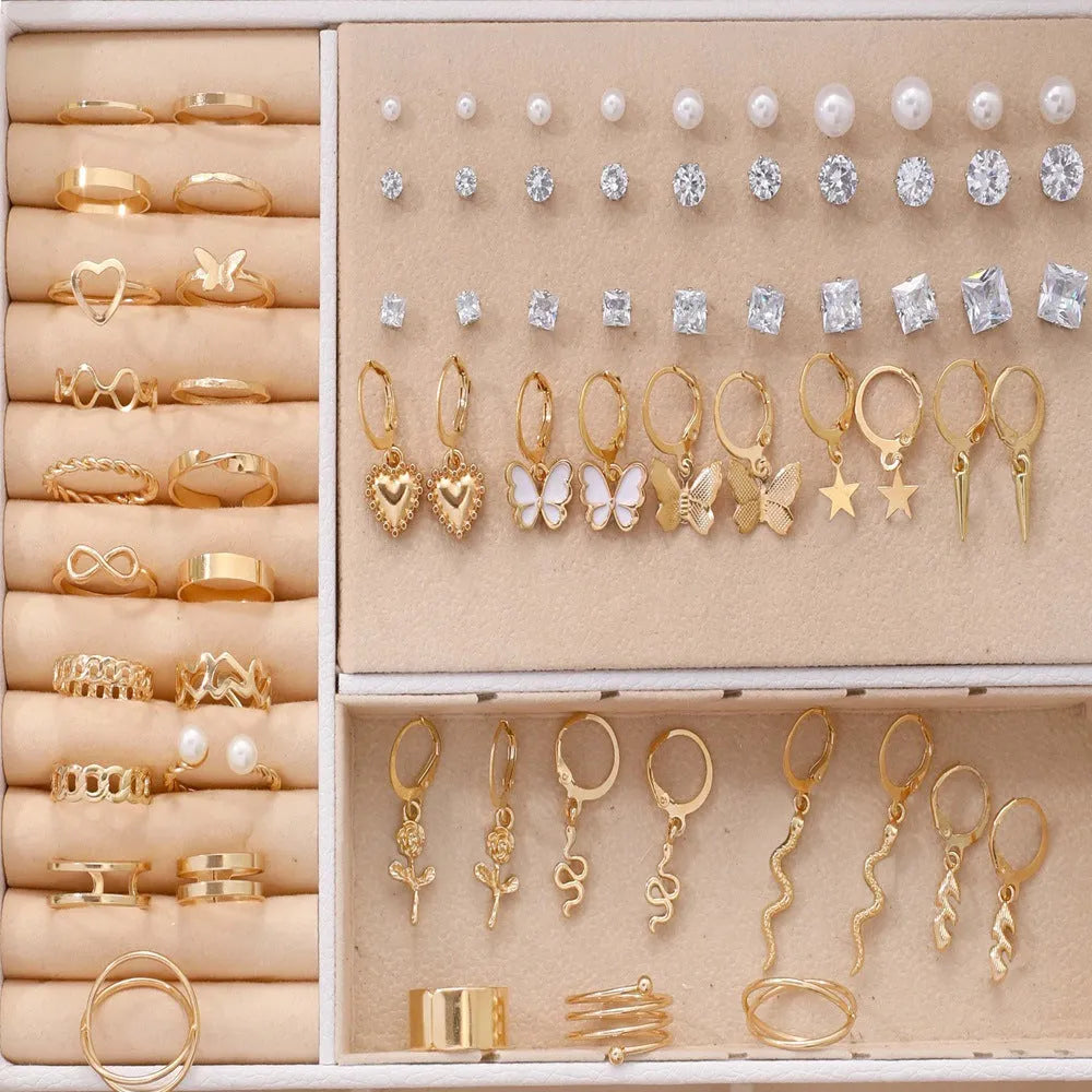 108-piece geometric alloy earrings set with gold and yellow electroplated finishes and round design elements