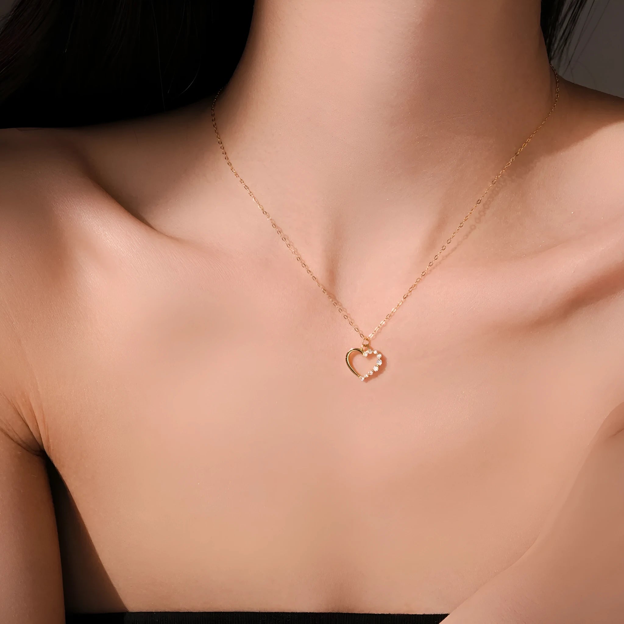 S925 sterling silver hollow heart necklace with regular chain in gold colour options