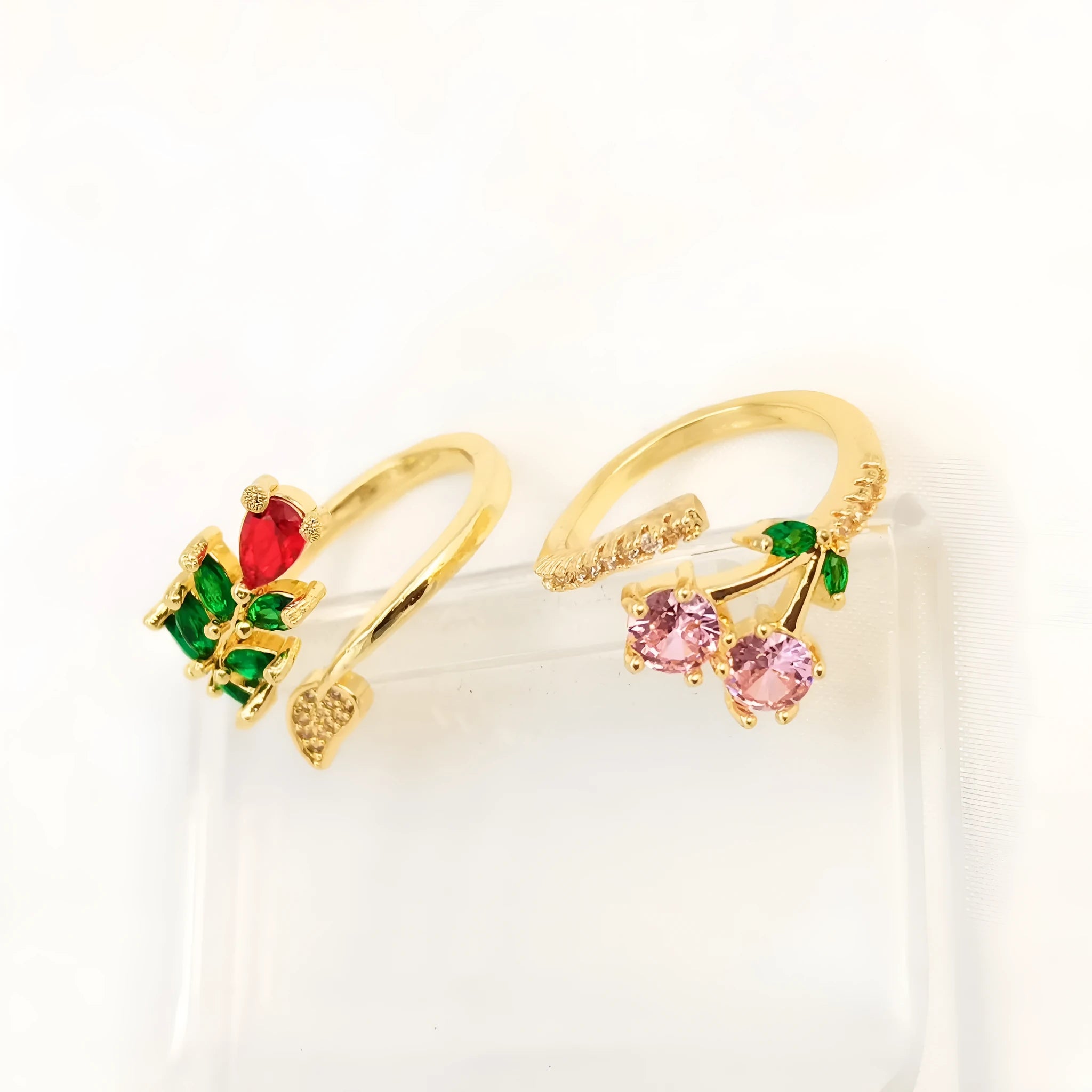 Copper gold open ring with geometric leaf design and zircon micro-inlay details