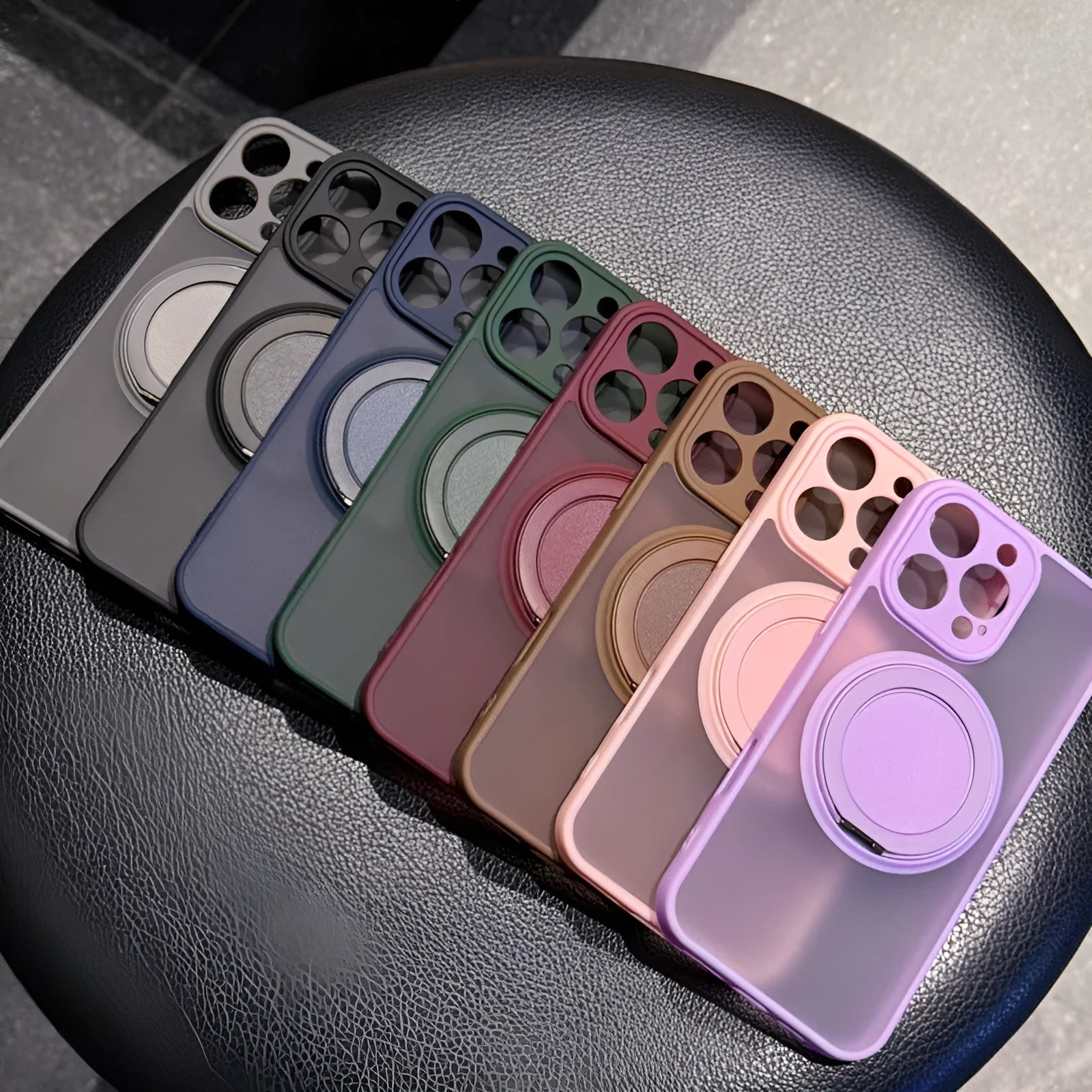 Magnetic suction phone case with invisible bracket for iPhone models in transparent frost finish