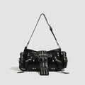 Black retro dumpling handbag with three-dimensional pockets and oil wax leather finish