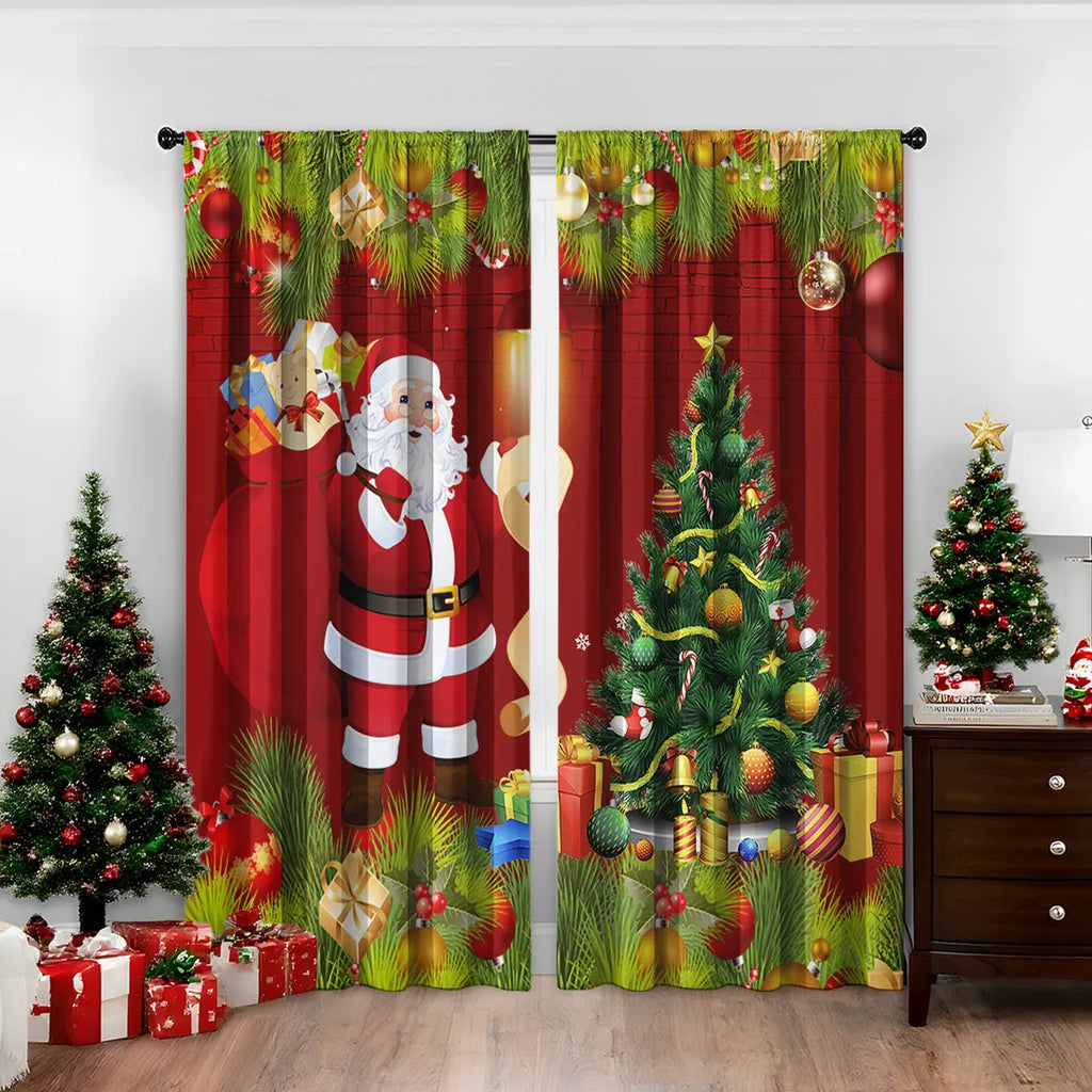 3D digital printed Christmas curtain in a European style, showing modern simplicity design and polyester fabric