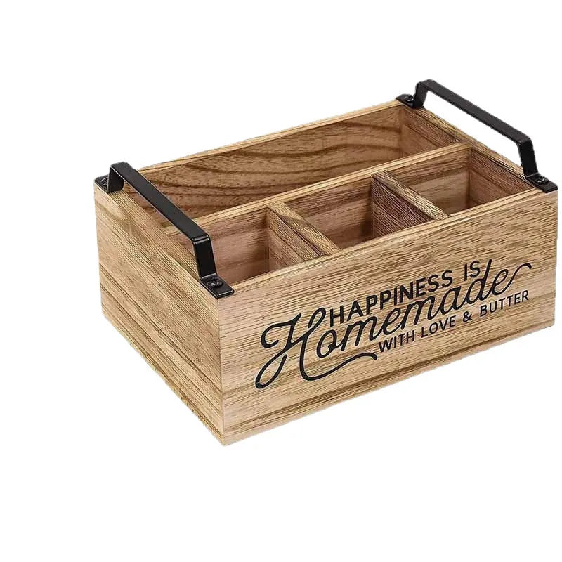 Wooden kitchen tableware storage box with grid dividers, dimensions 23x16.8x10cm, modern minimalist design