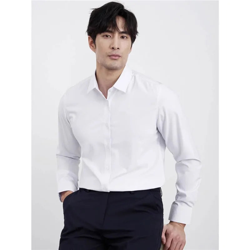 Men's wine red slim fit casual shirt with long sleeves and non-ironing treatment