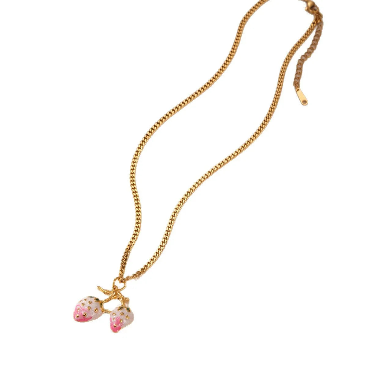 Stainless steel strawberry pendant necklace with 3cm charm in red or white powder gradient finish