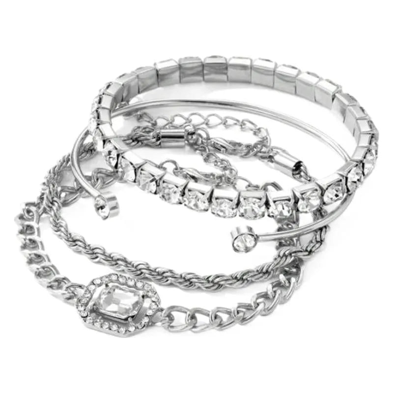 Artistic retro geometric alloy jewellery four-piece set with square diamond shapes in gold finish