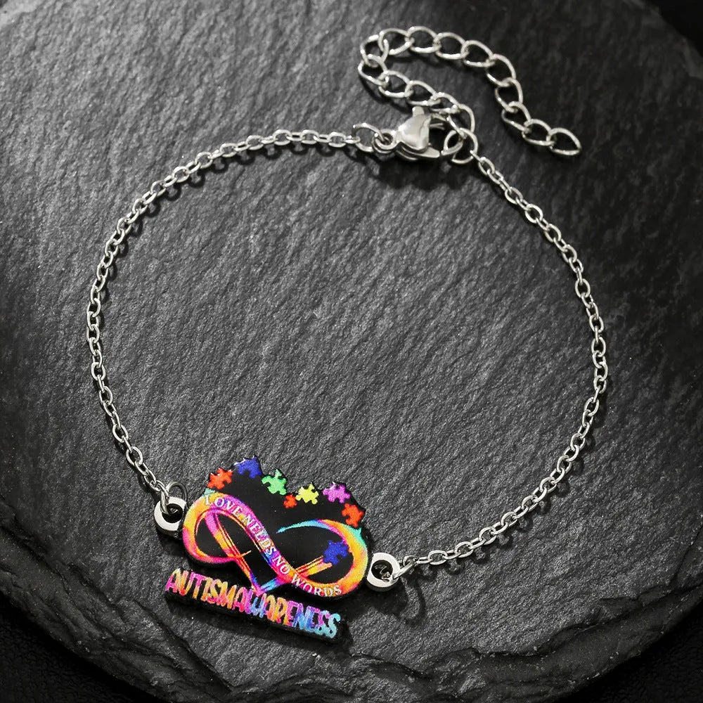 Stainless steel inspirational colour print necklace and matching friendship bracelet set.