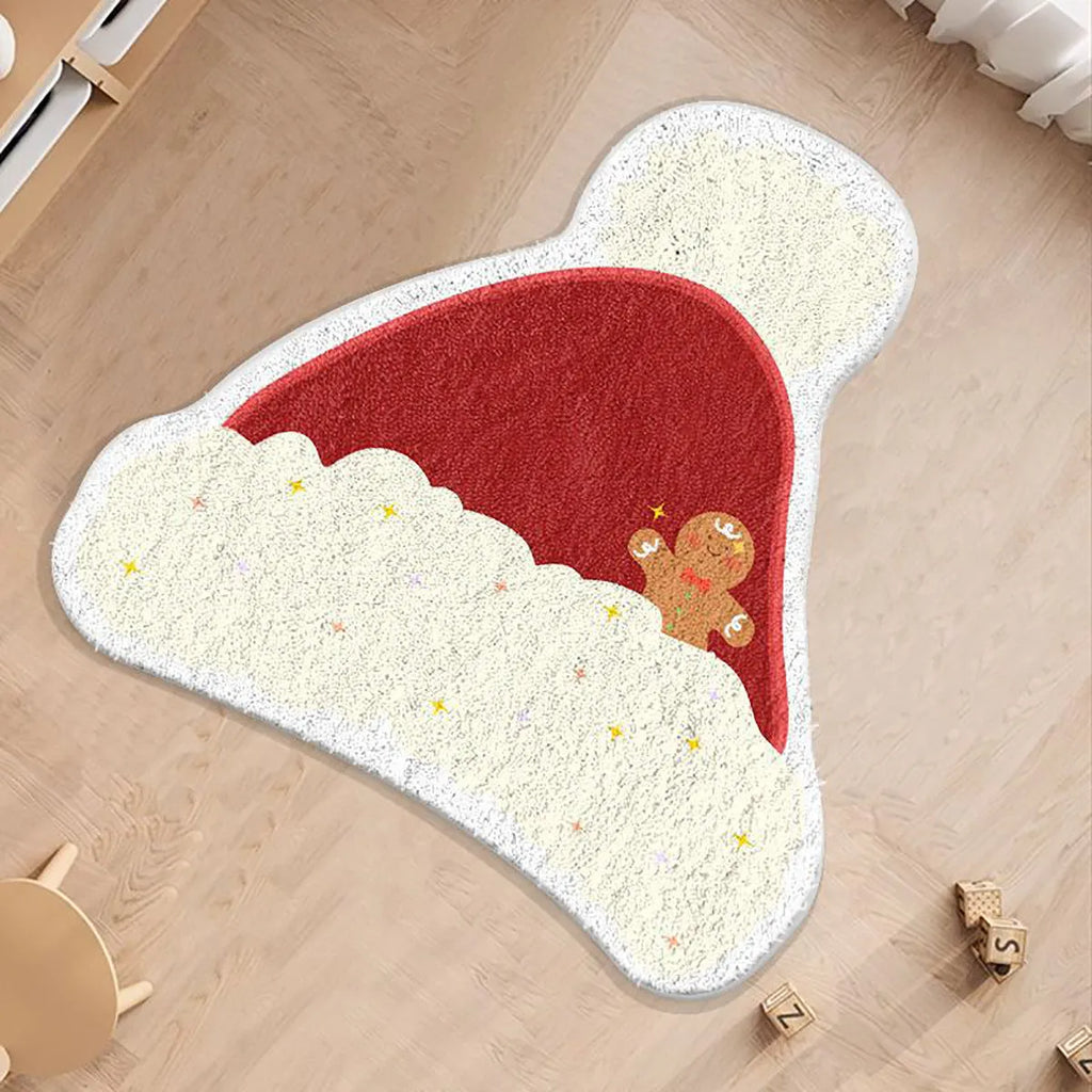 Round Christmas floor mat with gingerbread man design in imitation cashmere, 60x60cm size