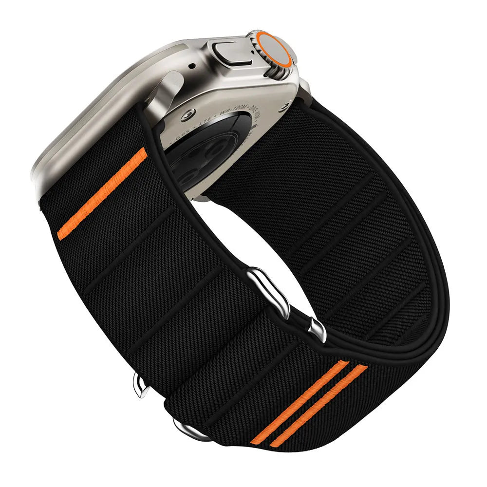Elastic nylon watchband with stainless steel buckle in multiple colours for Apple watch compatibility