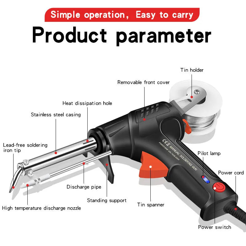 G102 black alloy soldering gun suit with light, 205 × 170mm, five-piece set for CN, EU, US standards