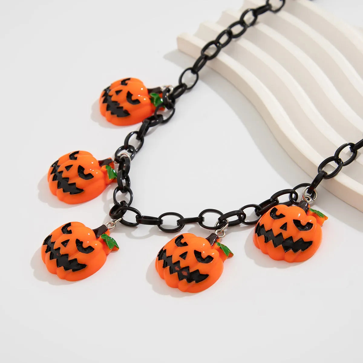 Halloween ghost pumpkin necklace with adjustable chain and colourful acrylic pendant