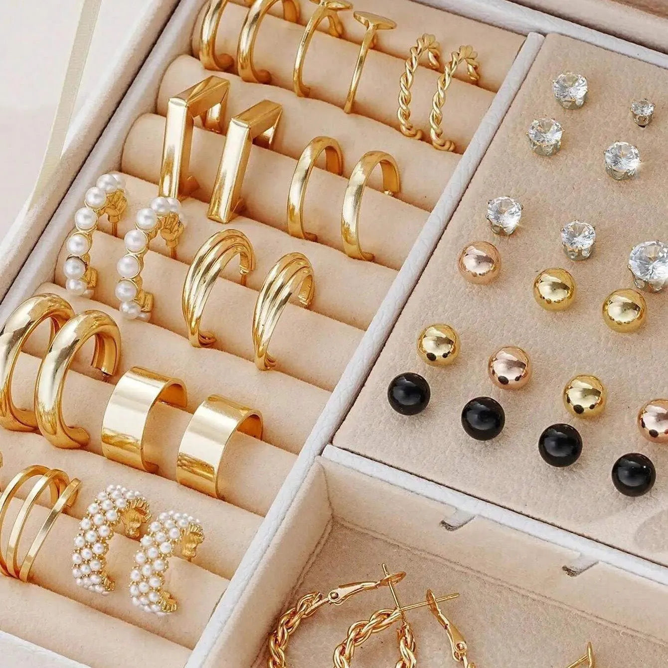 108-piece geometric alloy earrings set with gold and yellow electroplated finishes and round design elements