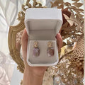 Natural freshwater pearl square stud earrings with geometric quadrilateral design in purple colour