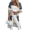 Grey knitted long cardigan with striped pattern, loose fit, and long sleeves for women's casual wear