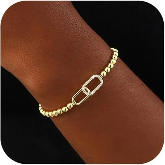 Adjustable stainless steel beaded bracelet with geometric round beads in six colour options
