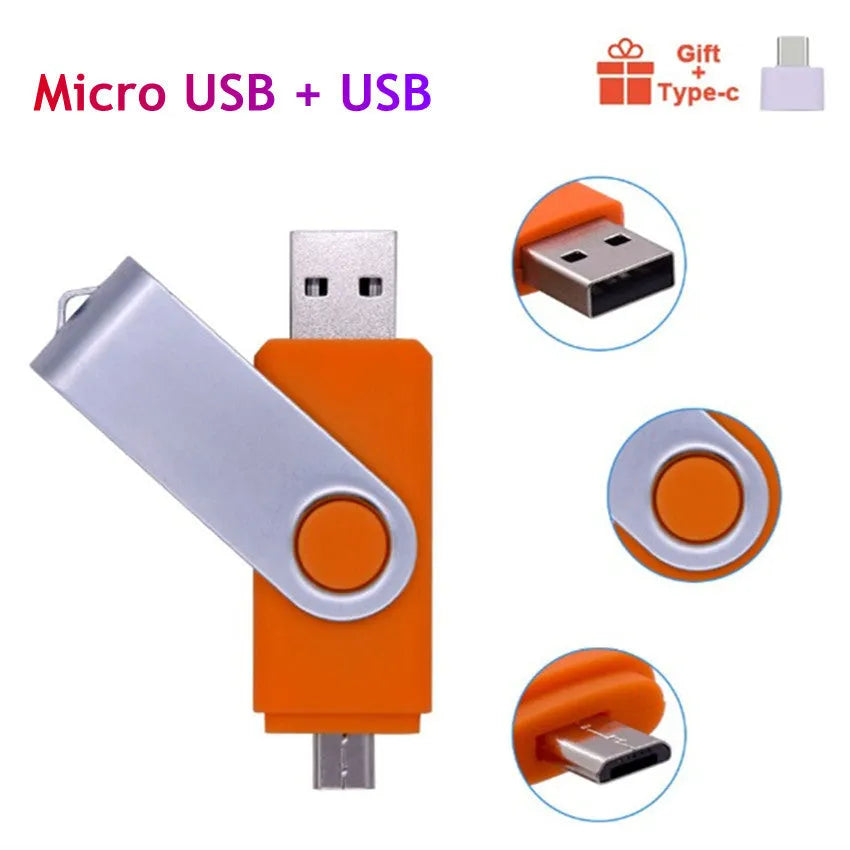2 in 1 Android mobile phone USB flash drive with USB 2.0 interface and plastic shell, shown with adapter