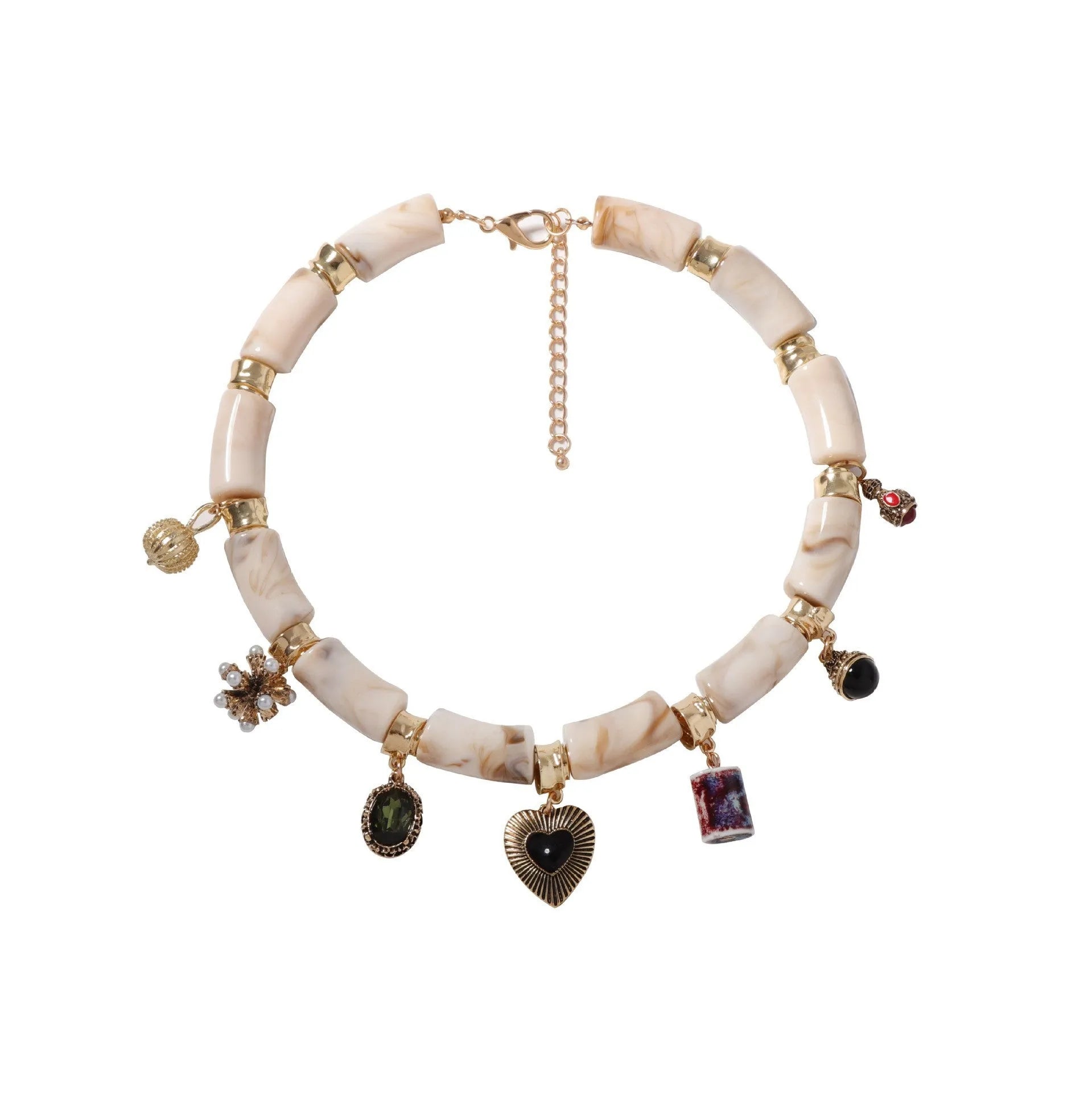 Heart-shaped plastic/resin pendant necklace with electroplated finish in picture colour