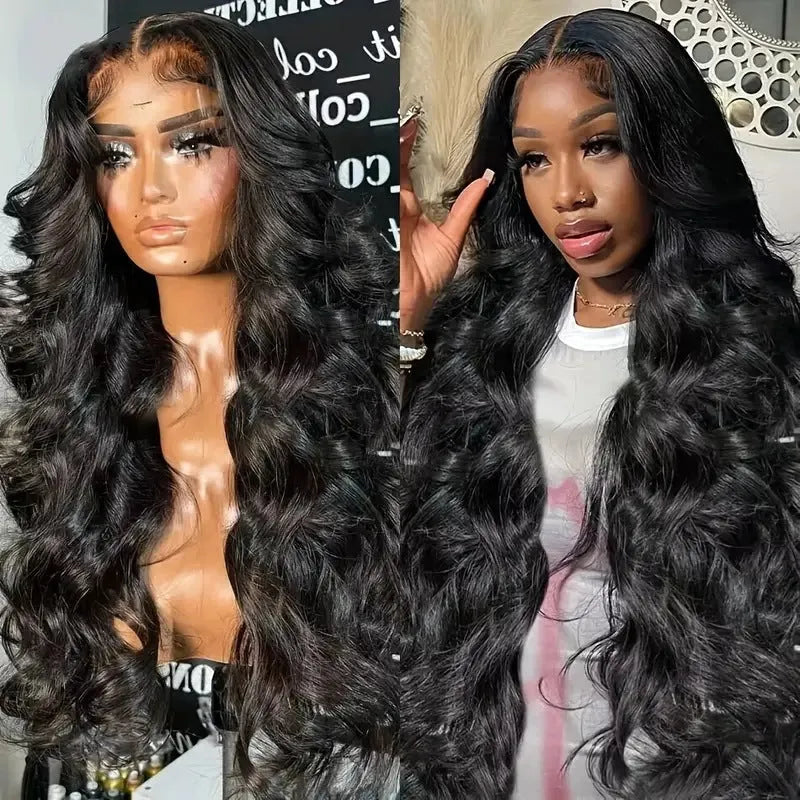 Black big wave style ladies wig with lace front on a mannequin head.