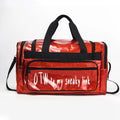 Large silver PU leather yoga sports handbag with street trend style and letter detailing
