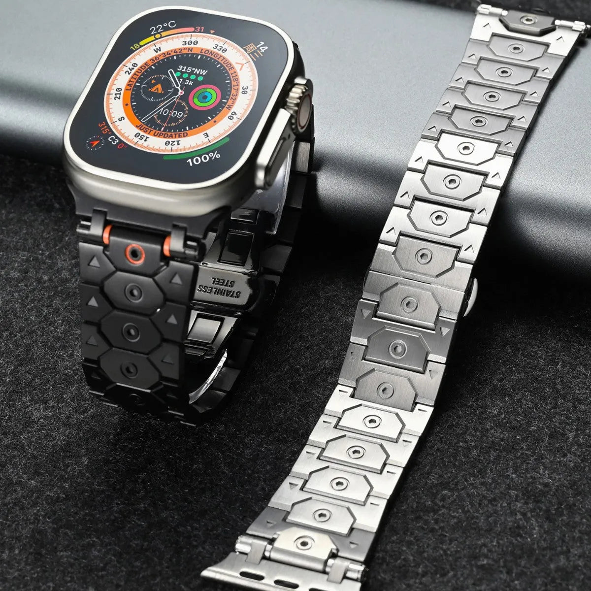 Stainless steel mesh watch strap for iPhone smartwatches in multiple colour options